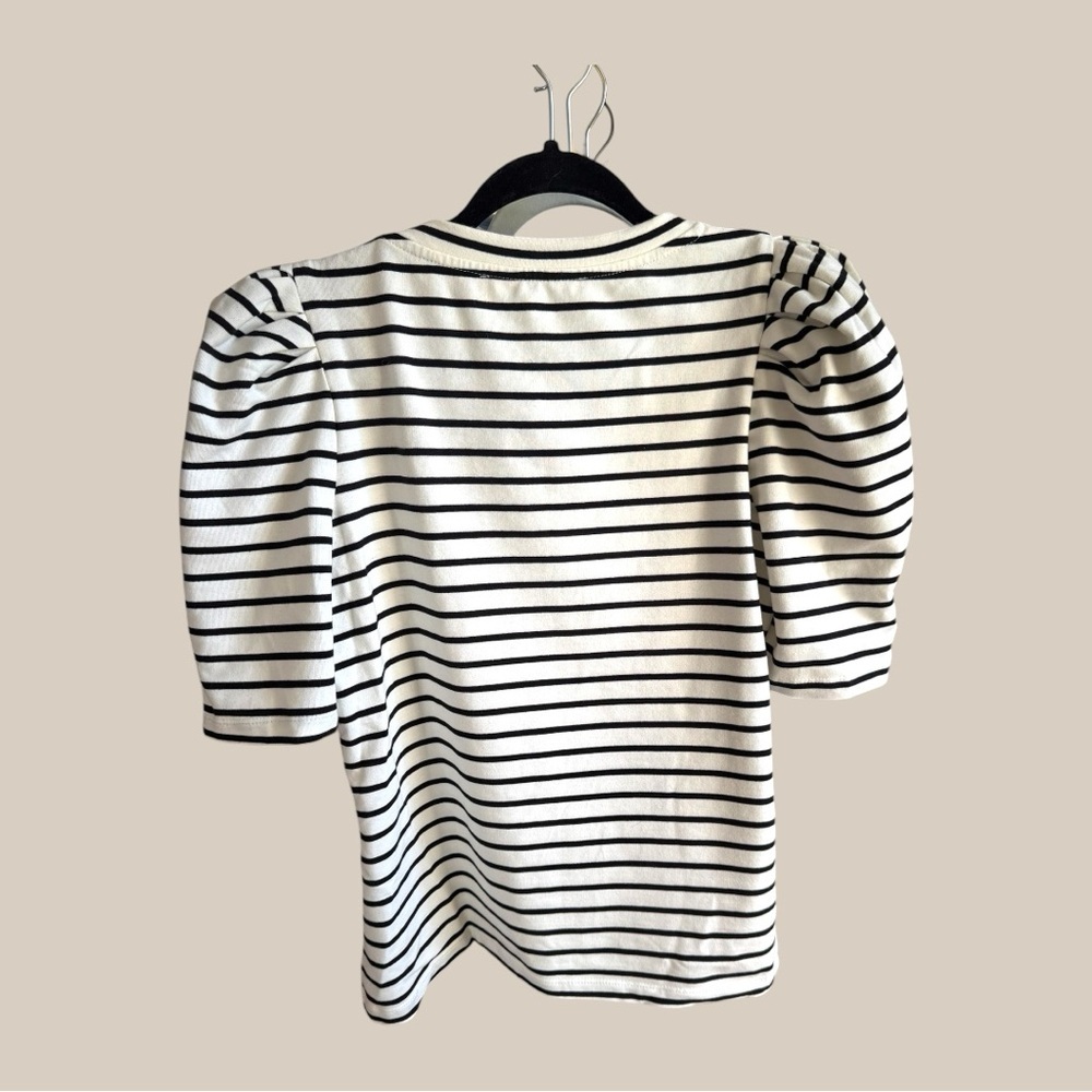 English Factory White and Black Striped Puff Sleeve Tee - Picture 2 of 3
